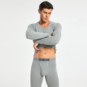 Фото - Комплект хлопкового мужского белья Seobean (кальсоны + кофта) серого цвета - Men box
