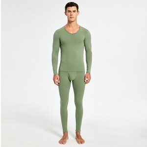 Фото - Комплект хлопкового мужского белья Seobean (кальсоны + кофта) оливкового цвета - Men box