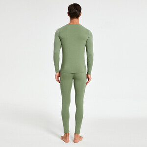 Фото - Комплект хлопкового мужского белья Seobean (кальсоны + кофта) оливкового цвета - Men box