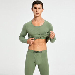Фото - Комплект хлопкового мужского белья Seobean (кальсоны + кофта) оливкового цвета - Men box