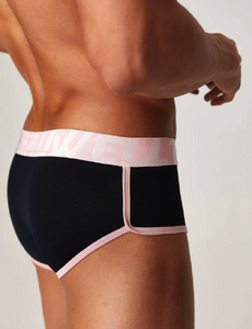 Фото - Чоловічі боксерки Tauwell чорного кольору з широкою рожевою резинкою, облягаюча посадка - Men box