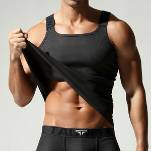 Фото - Облягаюча чоловіча майка Tauwell у рубчик, колір темно-сірий - Men box