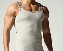 Фото - Облягаюча чоловіча майка Tauwell у рубчик, колір молочний - Men box