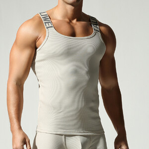 Фото - Облягаюча чоловіча майка Tauwell у рубчик, колір молочний - Men box