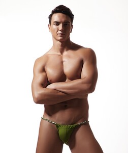 Фото - Чоловічі танга Ciokicx кольору хакі з канатним поясом та відкритою задньою частиною - Men box