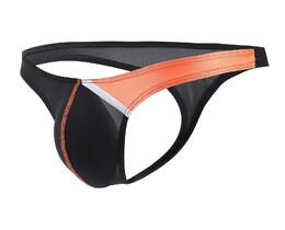 Фото - Чоловічі стрінги CIOKICX чорно-помаранчеві з контрастним поясом і низькою посадкою - Men box