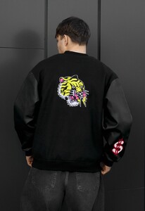 Фото - Чоловічий чорний бомбер Staff x Husll tiger на ґудзиках - Men box