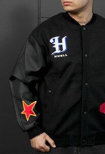 Фото - Чоловічий чорний бомбер Staff x Husll tiger на ґудзиках - Men box