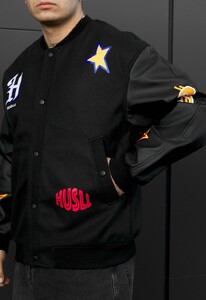 Фото - Чоловічий чорний бомбер Staff x Husll tiger на ґудзиках - Men box