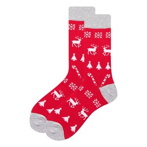 Фото - Носки Friendly Socks красные с белым новогодним принтом - Men box