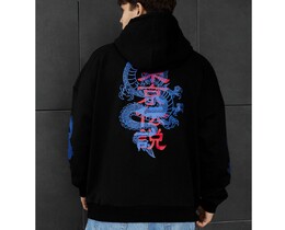 Фото - Черное мужское худи с капюшоном и принтом дракона Staff blue dragon oversize - Men box