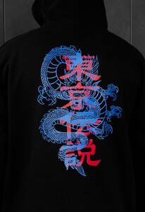Фото - Чорне чоловіче худі з капюшоном і принтом дракона Staff blue dragon oversize - Men box