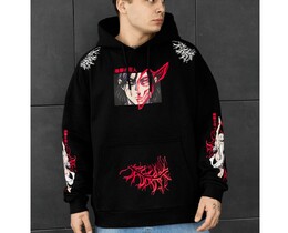 Фото - Мужское черное худи с капюшоном и аниме-принтом Staff hero oversize - Men box