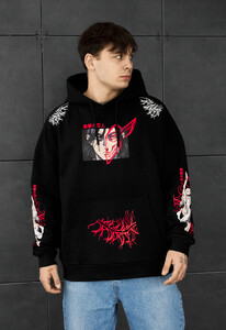 Фото - Мужское черное худи с капюшоном и аниме-принтом Staff hero oversize - Men box