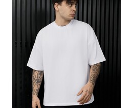 Фото - Мужская однотонная футболка Staff white oversize - Men box