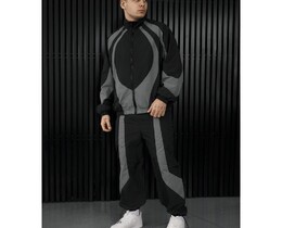 Фото - Мужской легкий спортивный костюм Staff dia zip black & dark gray oversize - Men box