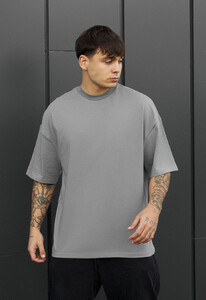Фото - Мужская стильная однотонная футболка Staff gray oversize - Men box