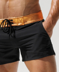 Фото - Мужские плавательные шорты AQUX черные с золотым поясом - Men box
