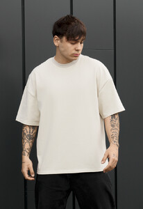 Фото - Чоловіча якісна футболка Staff light beige oversize - Men box