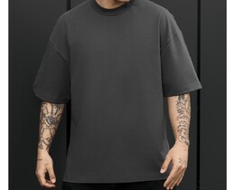 Фото - Мужская базовая футболка Staff logo neck dark gray oversize - Men box