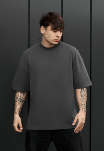 Фото - Мужская базовая футболка Staff logo neck dark gray oversize - Men box