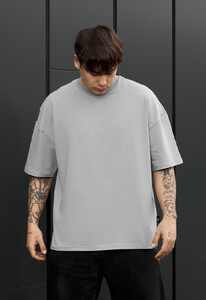 Фото - Мужская качественная однотонная футболка Staff light gray oversize - Men box