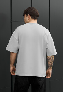 Фото - Мужская качественная однотонная футболка Staff light gray oversize - Men box