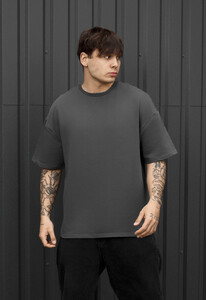 Фото - Чоловіча футболка з подовженими рукавами Staff dark gray oversize premium - Men box