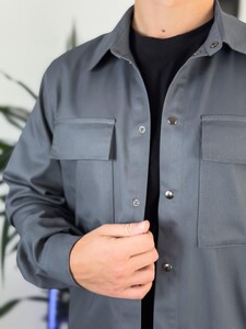 Фото - Мужская однотонная хлопковая рубашка "Coton" Intruder серая - Men box