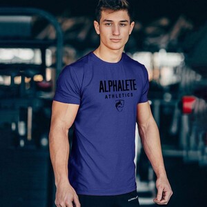 Фото - Мужская футболка от бренда Alpha синего цвета - Men box
