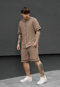 Фото - Легкий мужской летний комплект рубашка + шорты Staff kla light brown - Men box