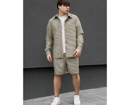 Фото - Мужской стильный летний комплект рубашка + шорты Staff tas olive stripes - Men box