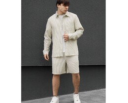 Фото - Стильный мужской летний комплект рубашка + шорты Staff tas light beige stripes - Men box