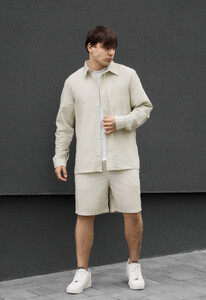 Фото - Стильный мужской летний комплект рубашка + шорты Staff tas light beige stripes - Men box