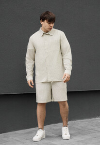 Фото - Стильный мужской летний комплект рубашка + шорты Staff tas light beige stripes - Men box
