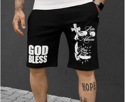 Фото - Чоловічі трикотажні шорти Staff God bless з принтом - Men box