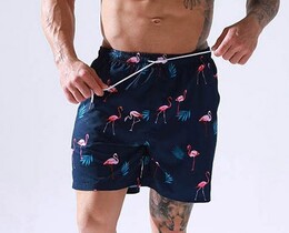 Фото - Пляжные шорты от Escatch темно-синего цвета с фламинго - Men box