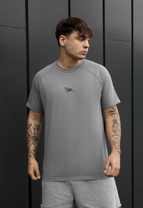 Фото - Мужская базовая футболка Staff gray logo с подкатами на рукавах - Men box