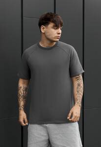 Фото - Мужская базовая футболка Staff dark gray с подкатами на рукавах - Men box
