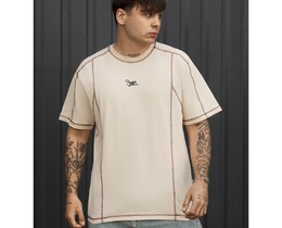 Фото - Мужская футболка Staff light beige logo со швами на изнанку - Men box