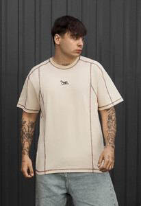 Фото - Мужская футболка Staff light beige logo со швами на изнанку - Men box