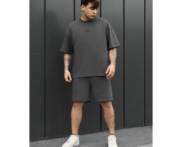 Фото - Мужской летний комплект футболка + шорты Staff no dark gray oversize - Men box