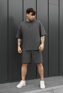 Фото - Мужской летний комплект футболка + шорты Staff no dark gray oversize - Men box
