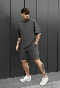 Фото - Мужской летний комплект футболка + шорты Staff no dark gray oversize - Men box