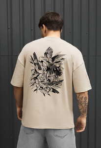 Фото - Чоловіча футболка Staff logo & birds oversize бежевого кольору - Men box