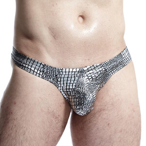Фото - Мужские стринги Pinky Senson из эластичной ткани серебристые - Men box