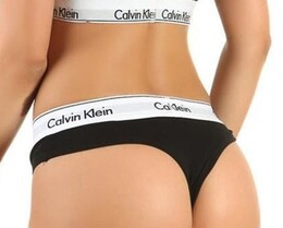 Фото - "УЦЕНКА! БРАК!" Стринги женские Calvin Klein. Цвет: черный - Men box