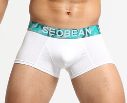 Фото - Труси чоловічі боксерки бавовна Seobean білі з бірюзовим поясом - Men box