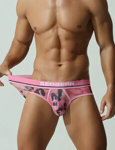 Фото - Мужские полупрозрачные трусы-брифы Seobean Leopard Mesh розовые - Men box