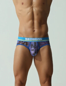 Фото - Мужские сетчатые трусы-брифы Seobean Leopard Mesh синие - Men box